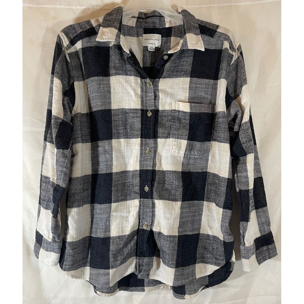 American Eagle Boyfriend Fit Buffalo Check Plaid Button Down Flannel Shirt Small
